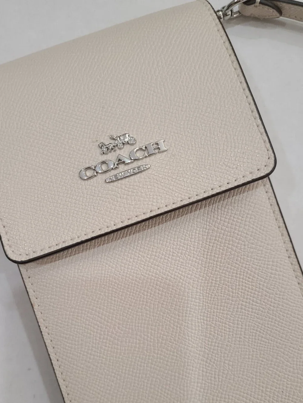 Coach North South Phone Crossbody Leather Bag in Solid Chalk